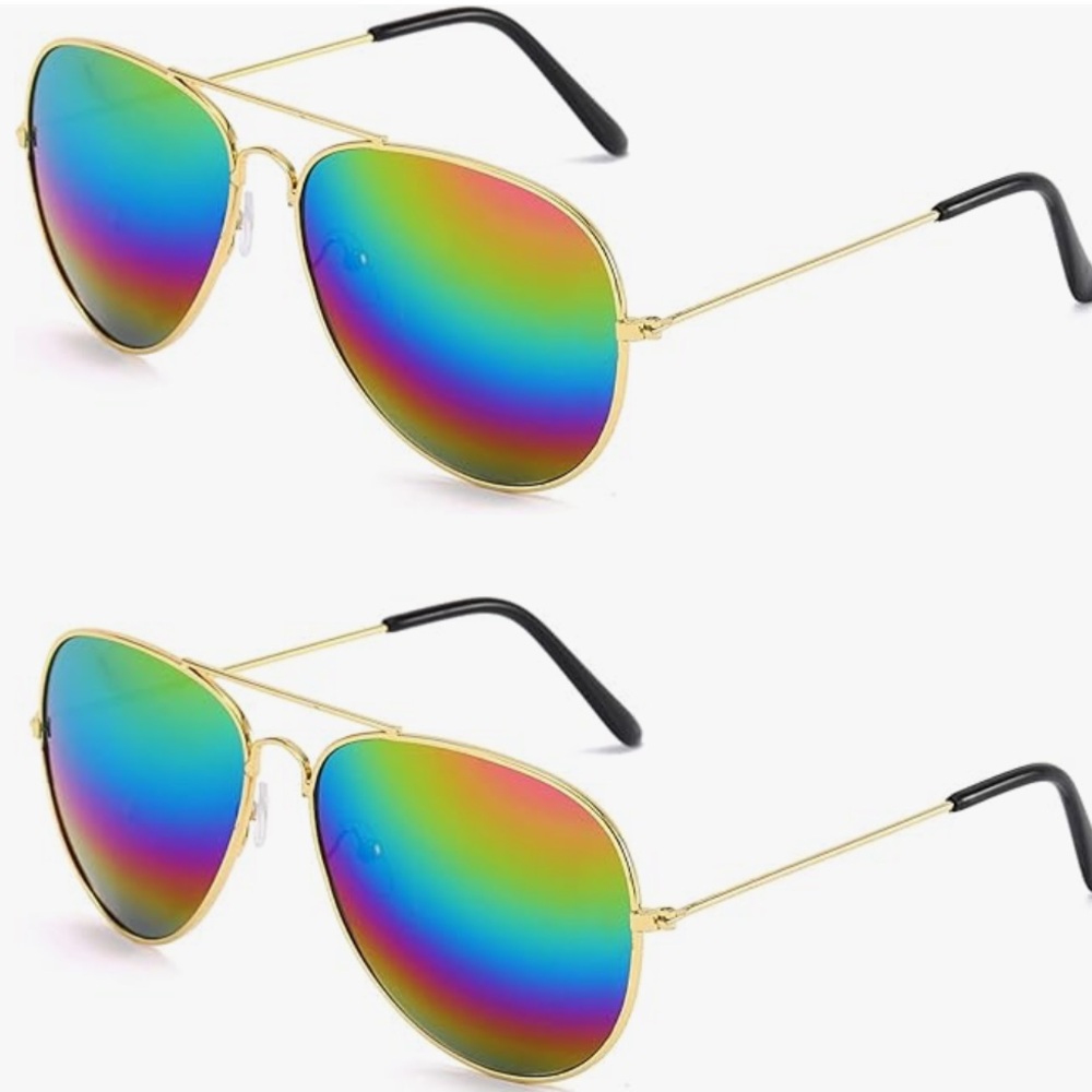 New One Pair of Women’s Aviator Style Sunglasses with Gold Frame Multicolor lens
